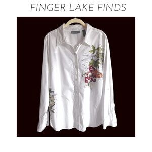 Kate Hill White Cotton Button Down Shirt, 16